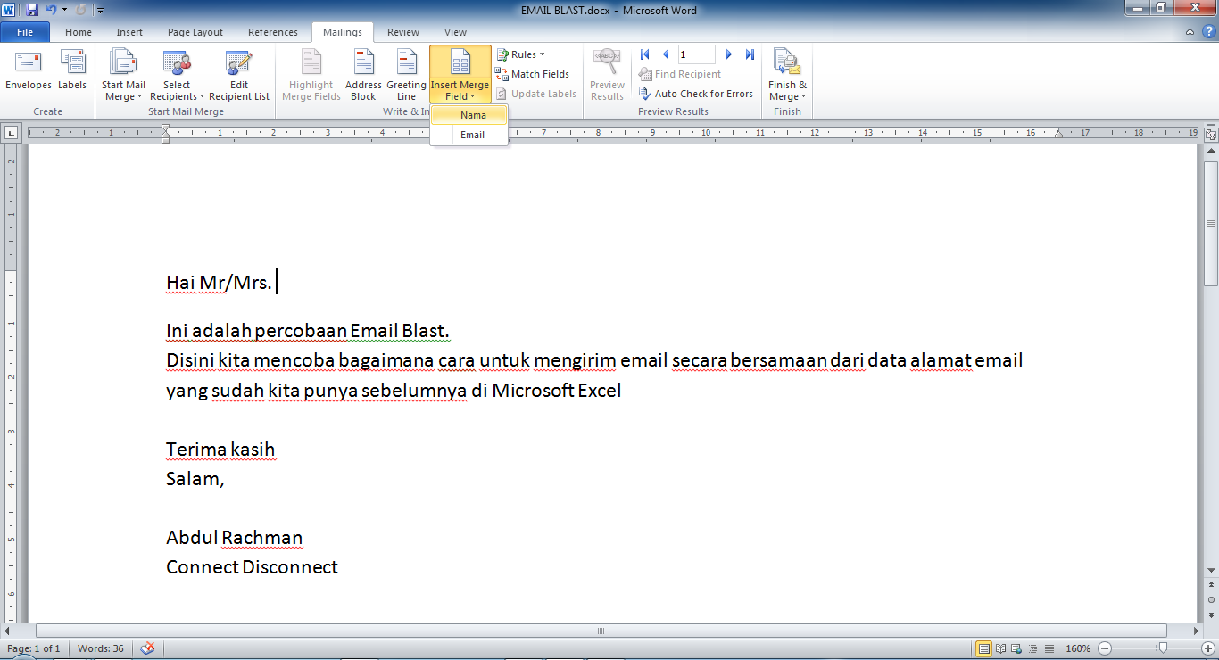 Email Blast with Microsoft Office – Connect Disconnect